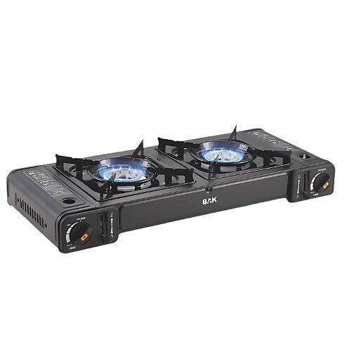 Fogareiro a Gás Portátil BAK 2 Bocas com Maleta DuoCamp FOG2200GS
