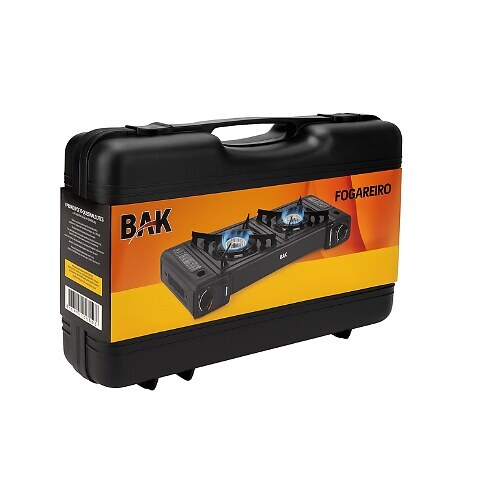 Fogareiro a Gás Portátil BAK 2 Bocas com Maleta DuoCamp FOG2200GS