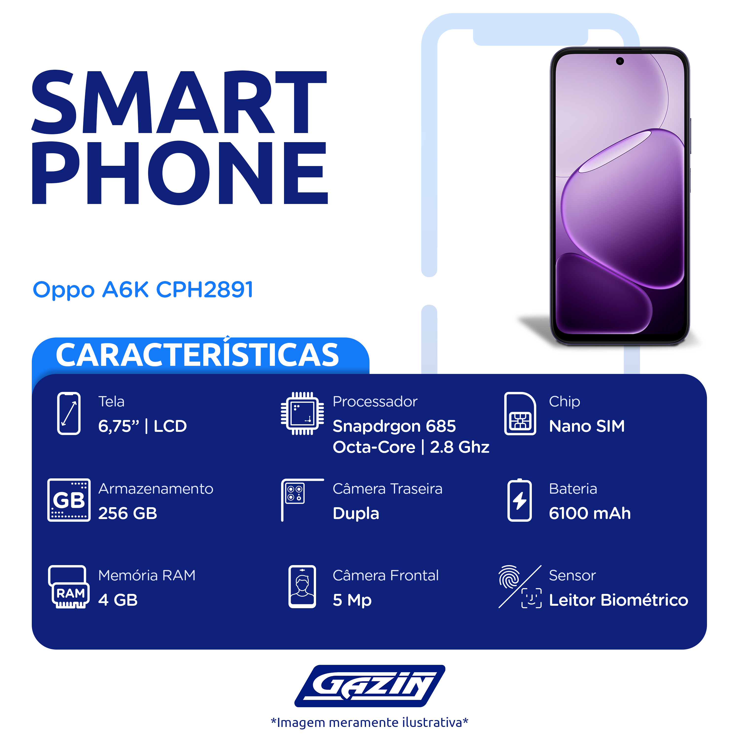 Smartphone OPPO A6K 256GB 4GB Câmera Dupla