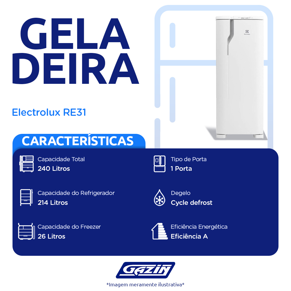 Geladeira Electrolux 240L Cycle Defrost 1 Porta RE31