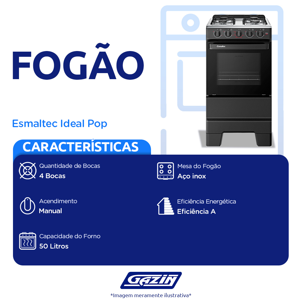 Fogão Esmaltec Ideal Pop 4 Bocas Acendimento Manual