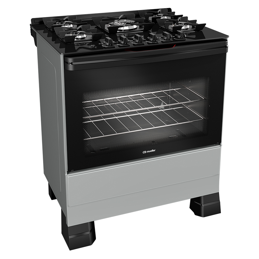 Fogão Mueller MFV5BF 5 Bocas Automático Mesa de Vidro Forno Total Clean