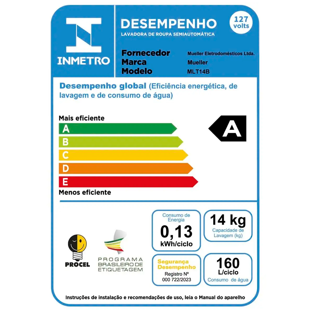 Tanquinho Mueller 14kg Semiautomático com Agitador Removível MLT14B