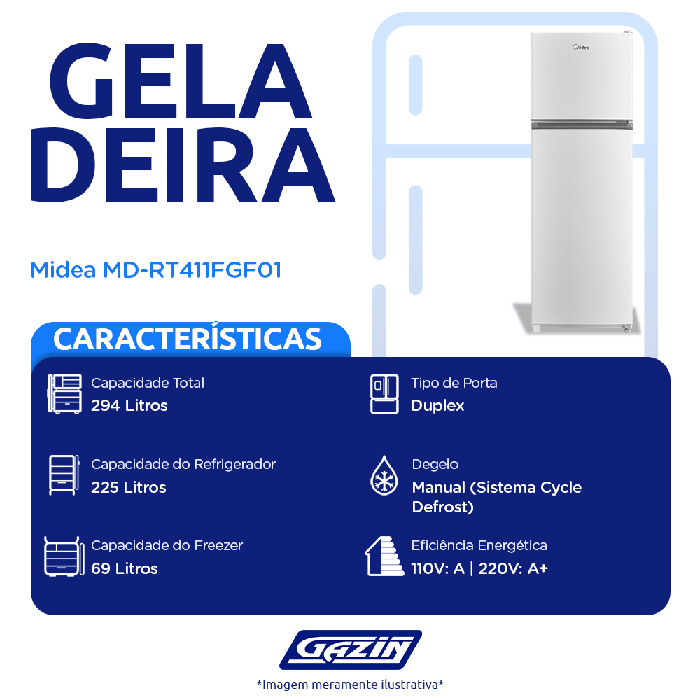 Geladeira Midea 294L Manual Duplex MD-RT411FGF01