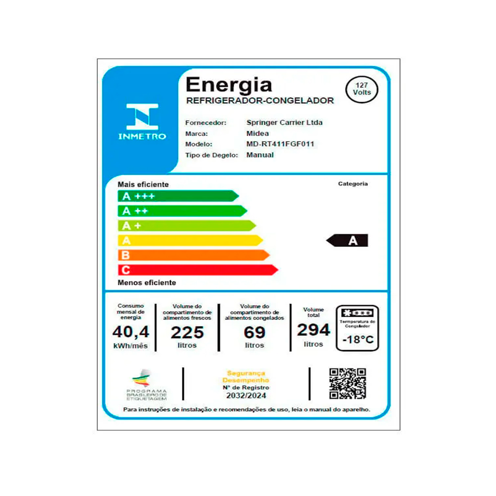 Geladeira Midea 294L Manual Duplex MD-RT411FGF01