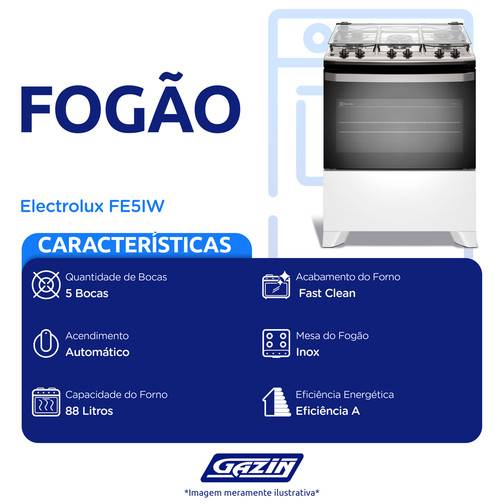 Fogão Electrolux 5 Bocas Efficient Mesa Inox Fe5Iw