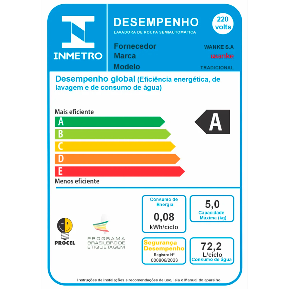 Tanquinho Wanke Tradicional 5kg Semiautomático Agitador Removível