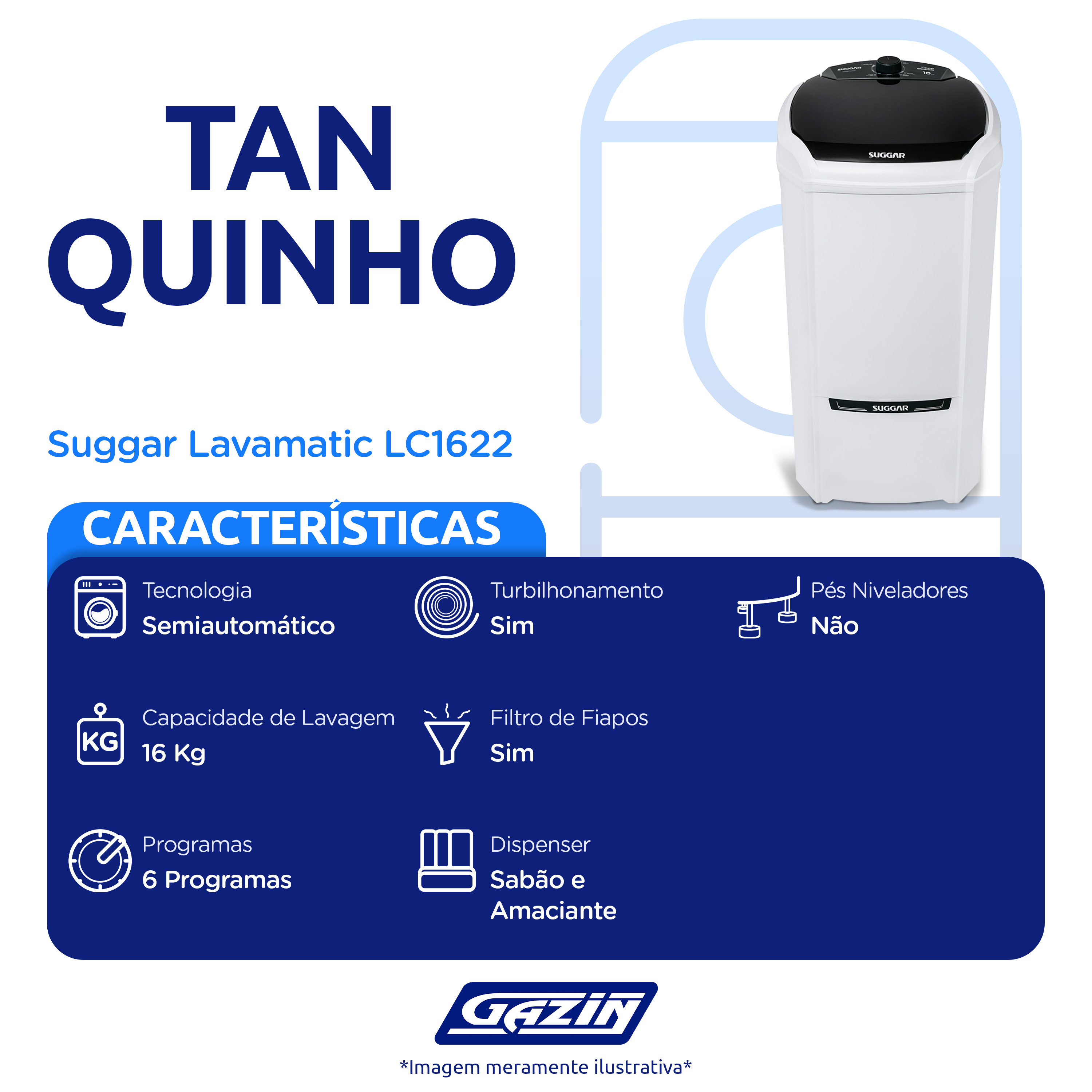 Tanquinho Suggar 16kg Lavamatic LC162