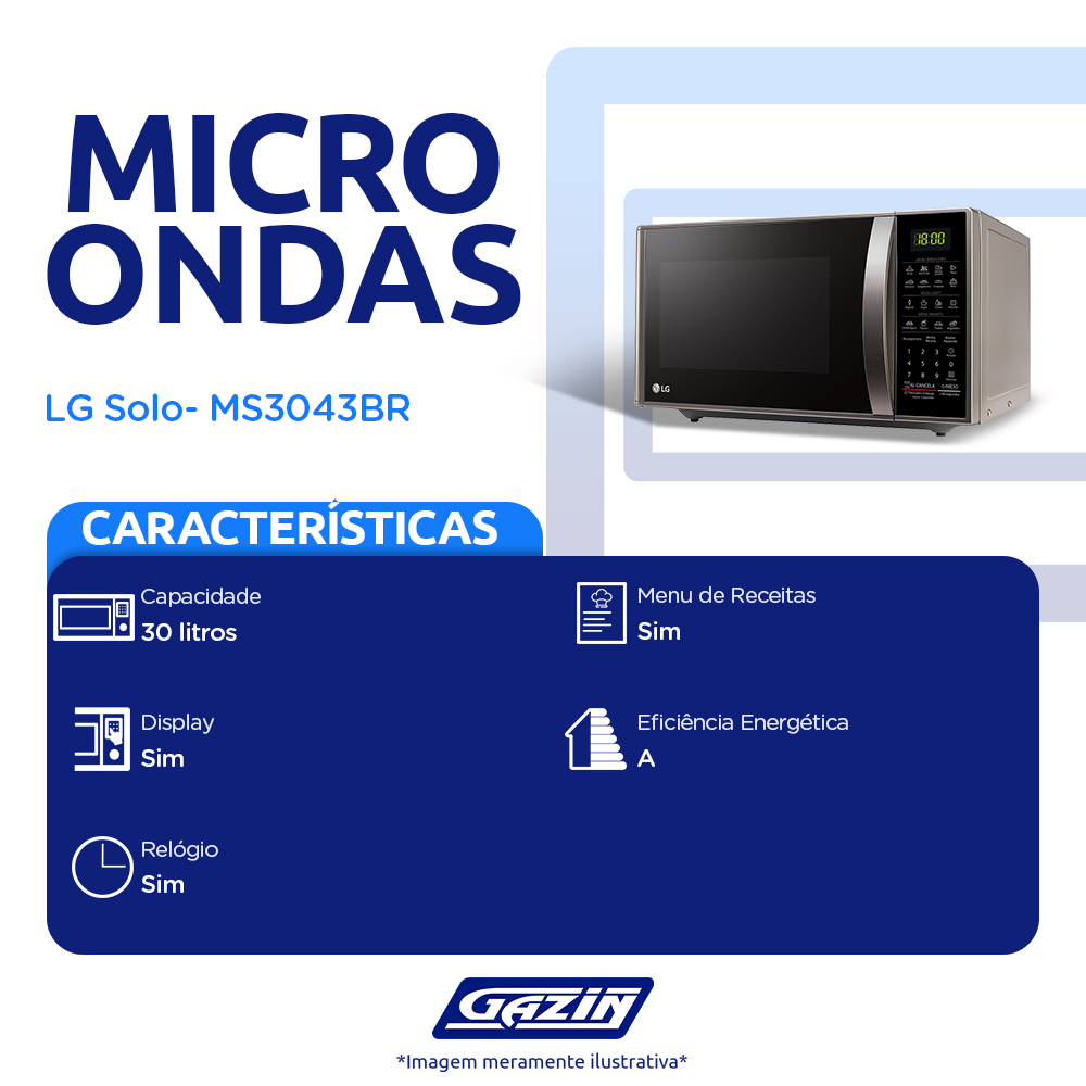 Micro-Ondas LG Solo 30L Cozimento Perfeito MS3043BR