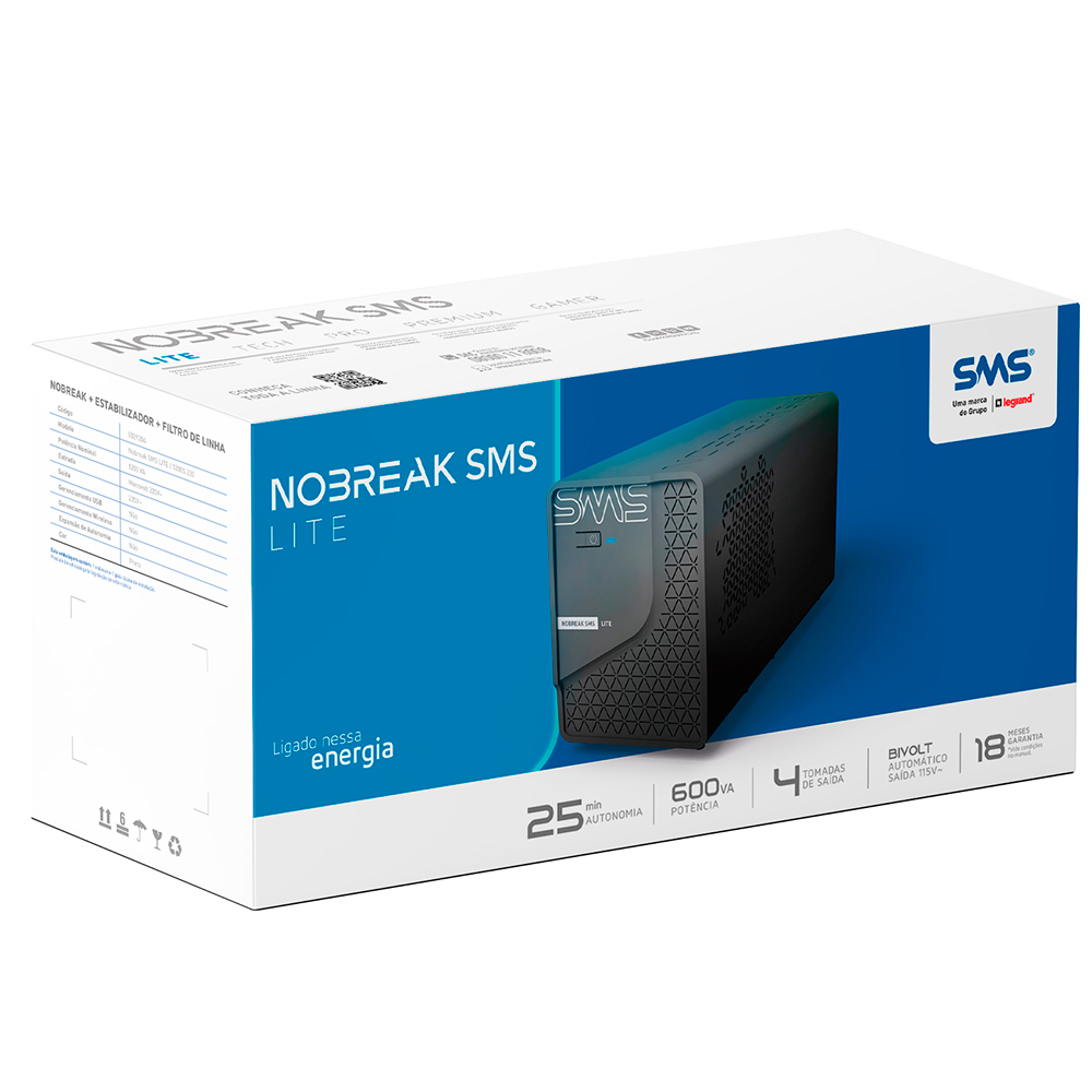 Nobreak SMS LITE 600VA 4 Tomadas 29202