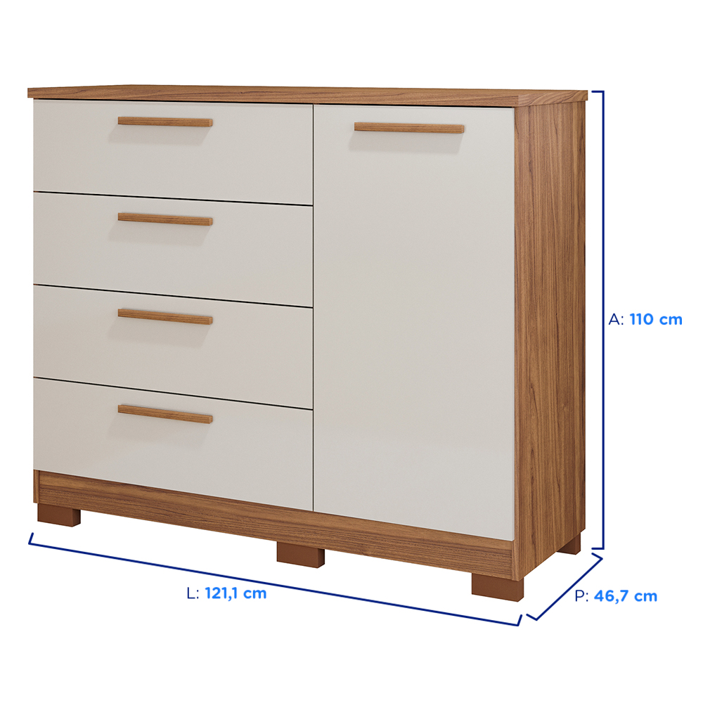 Cômoda 1 Porta 4 Gavetas MDF Malu Panan