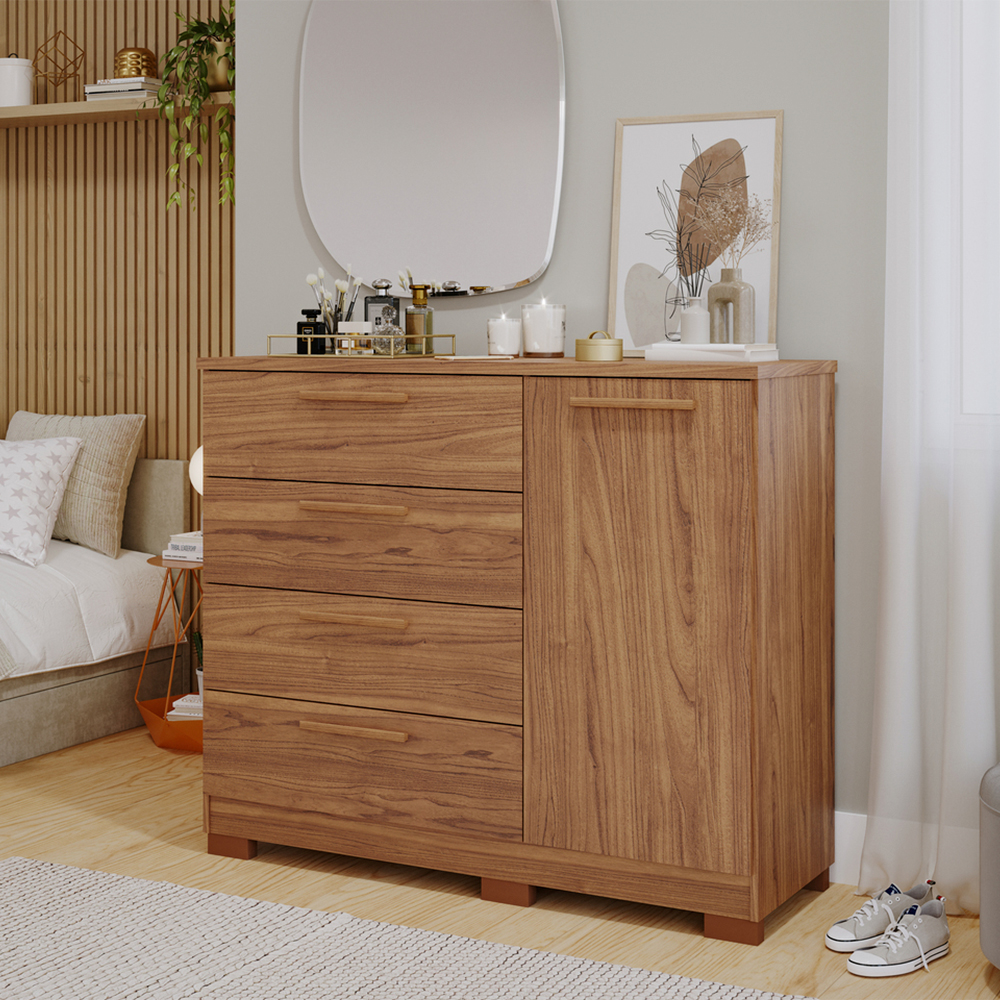Cômoda 1 Porta 4 Gavetas MDF Malu Panan