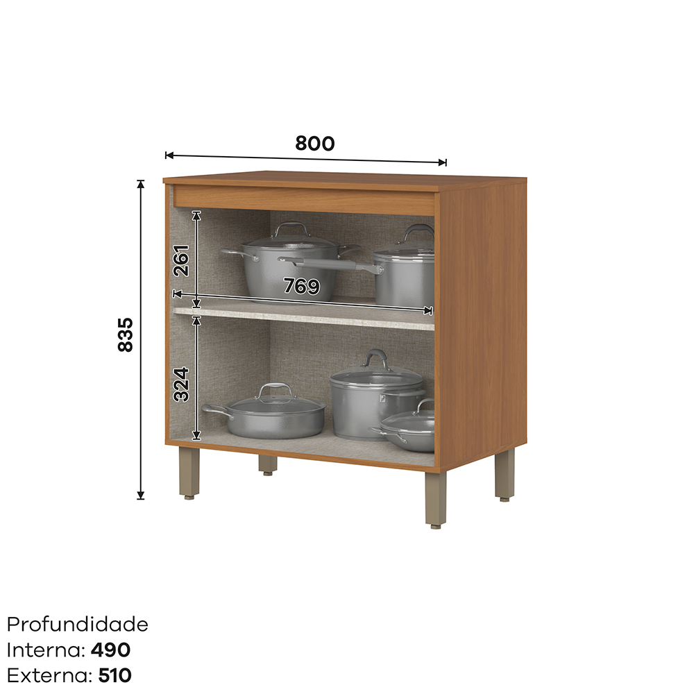 Balcão com Tampo 2 Portas 80cm Venaly Henn