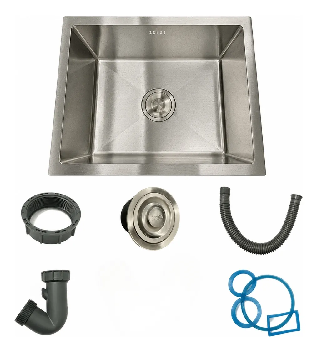 Cuba Inox Escovado Quadrada 50x40 Gourmet Com Acessórios