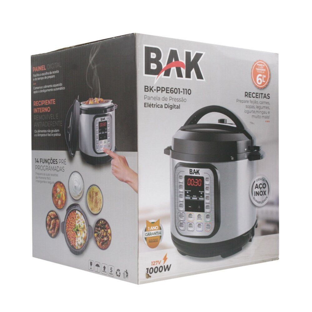Panela de Pressão Elétrica Digital BAK 6L PPE601